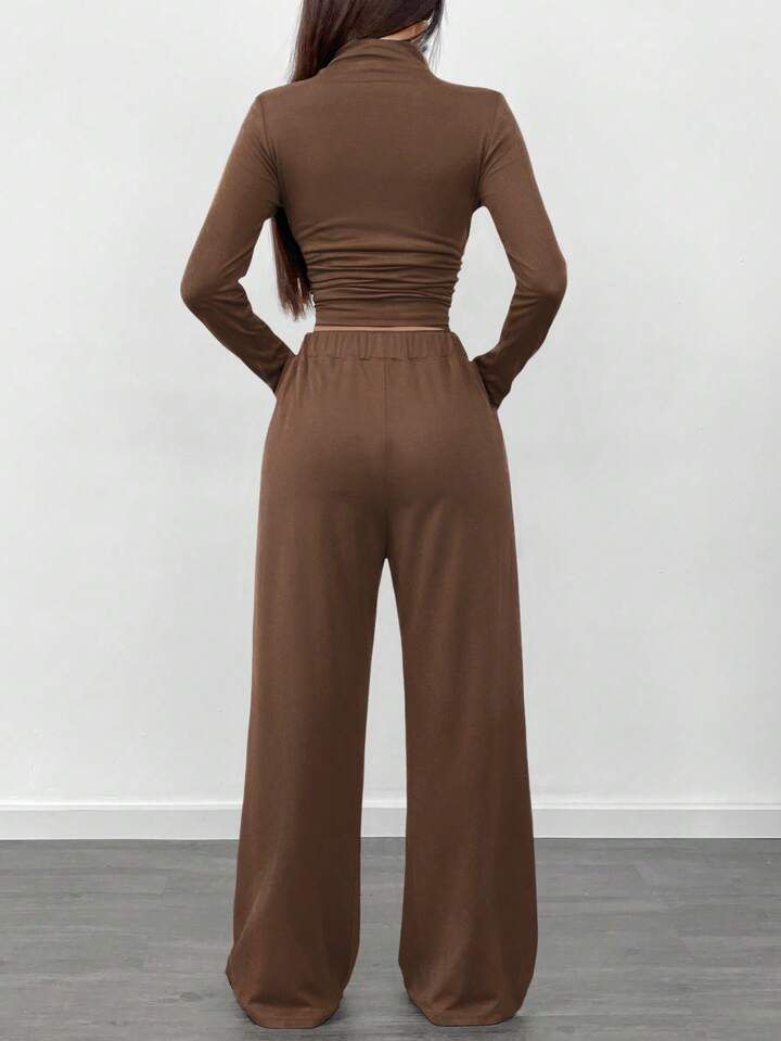 Brown Hem Top Co Ord Set