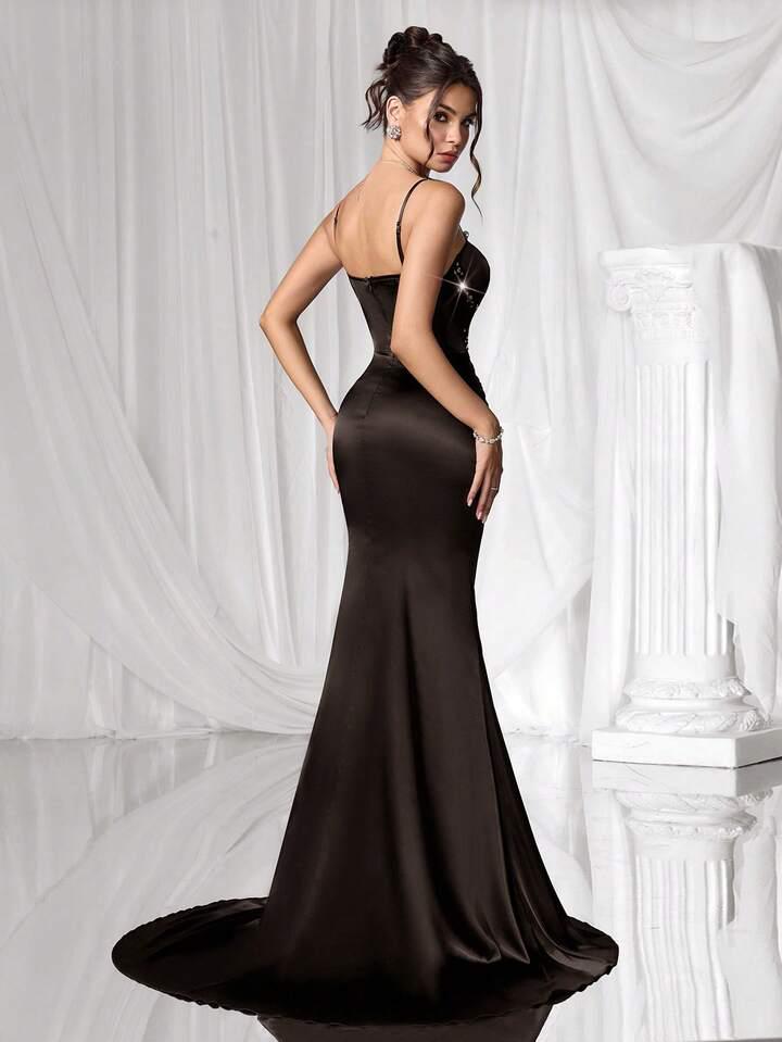 Black Satin Corset Patch Dress