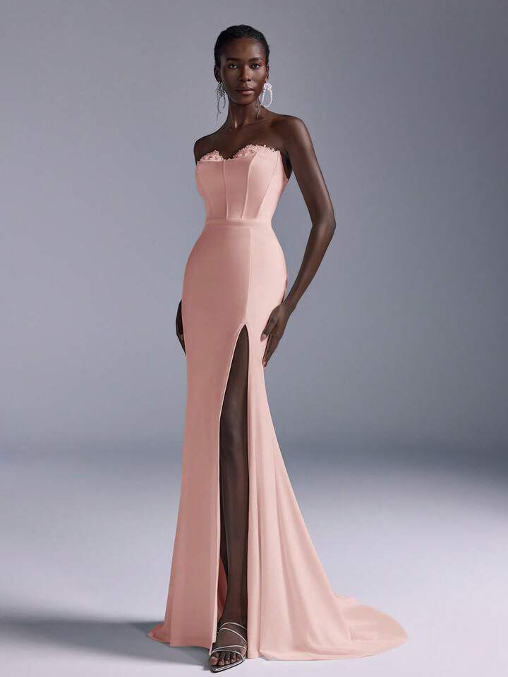 Baby Pink Slit Fish Tall Gown