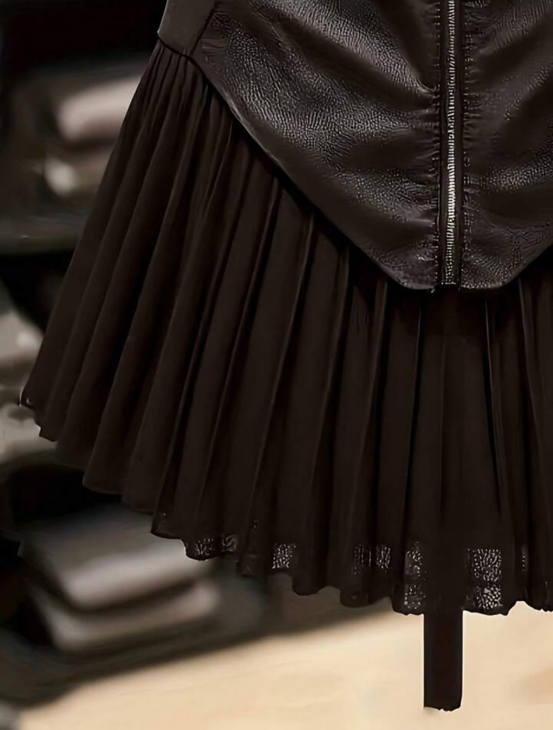 Mesh Patchwork Pleated A-Line Skirt