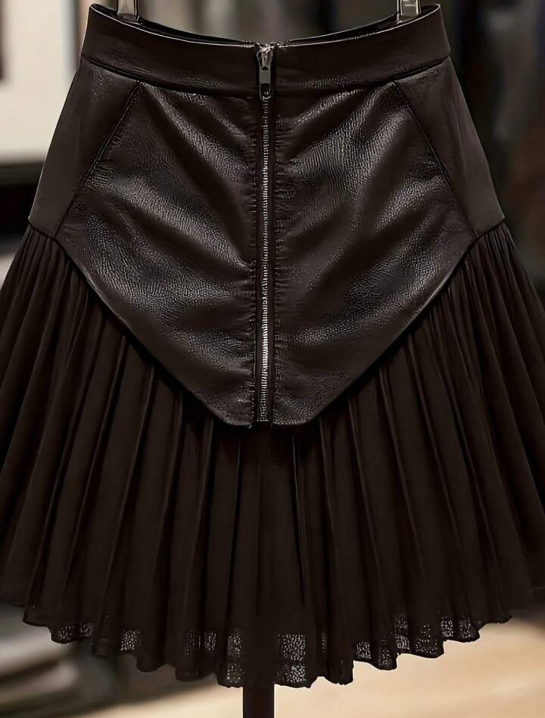 Mesh Patchwork Pleated A-Line Skirt