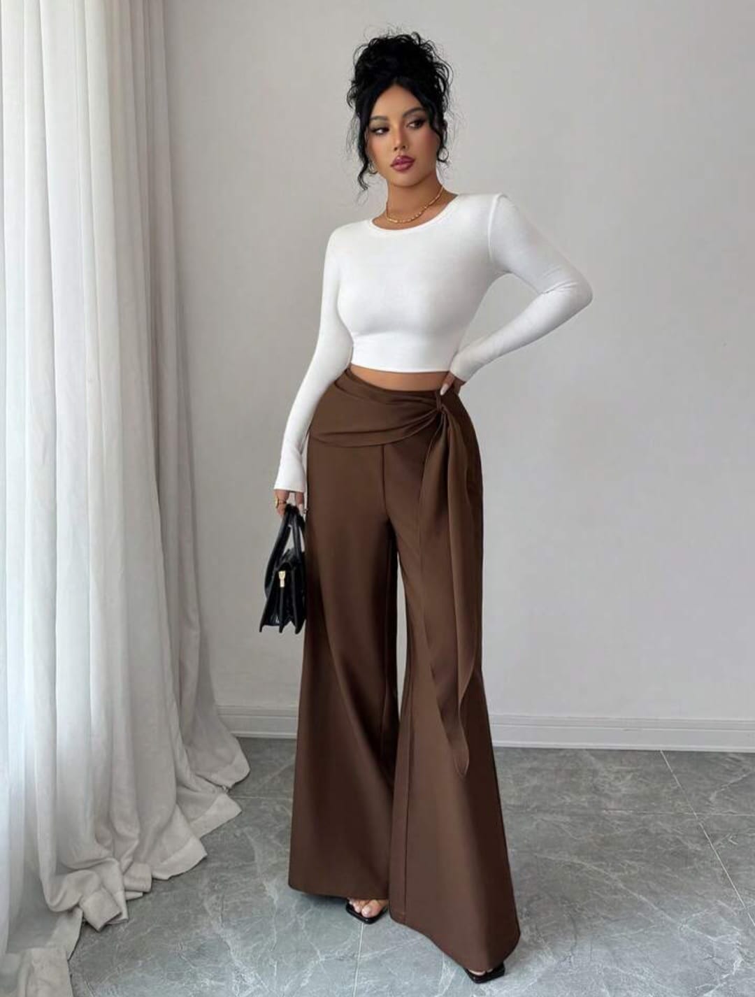 Twill Side Zipper Flared Pants
