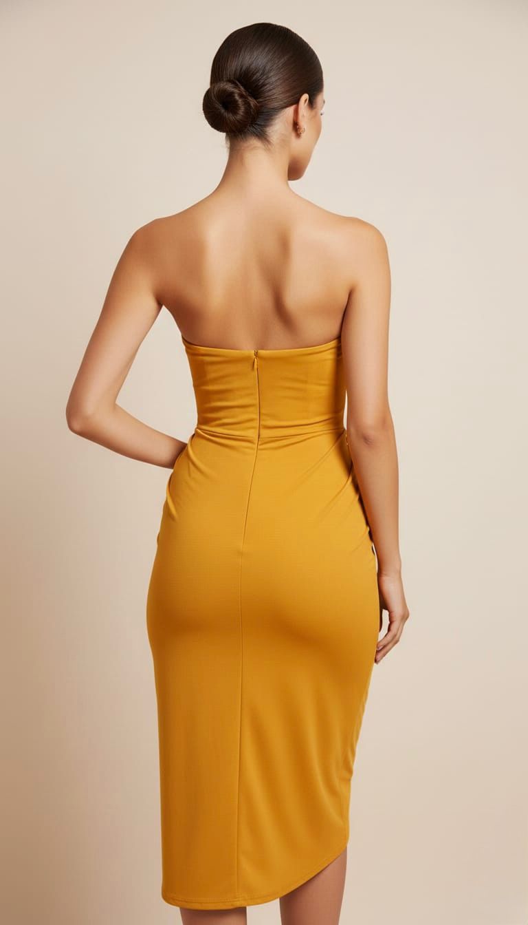 Yellow Metallic Ring Ruched Strapless Dress