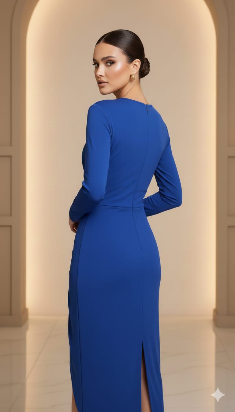 Blue Ruched Bodycon Dress