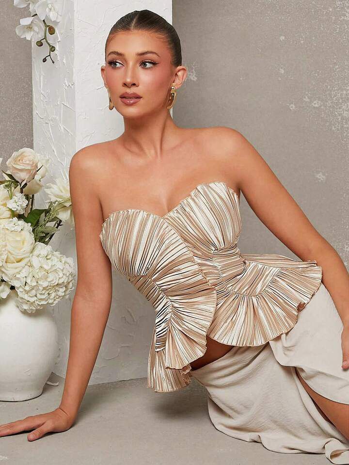 Gold Pleated Satin Top