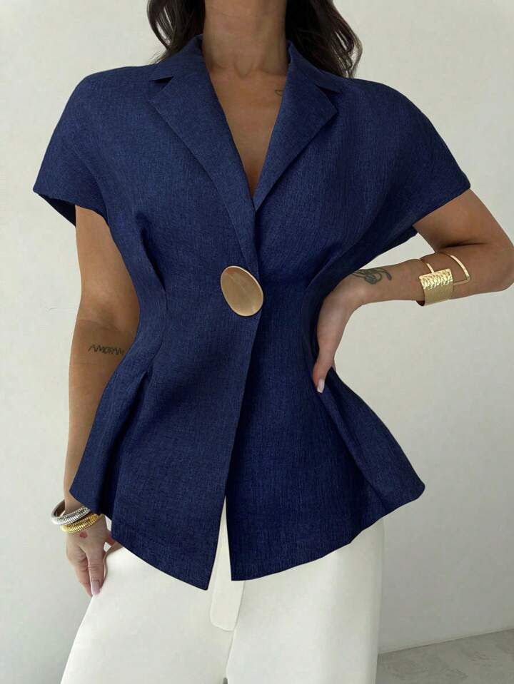 Denim Gold Buckle Waist Top