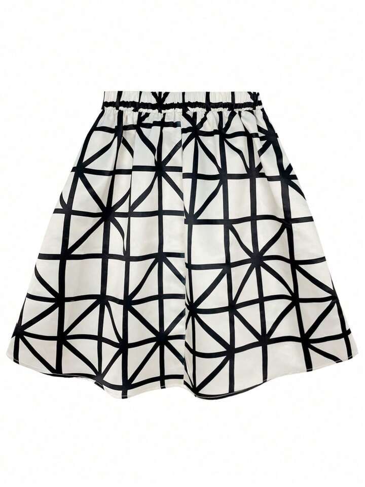 Geometric Pattern Satin Skirt