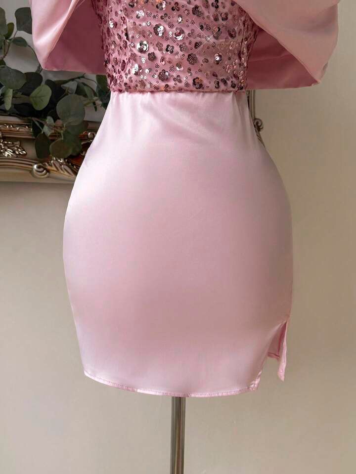 Sequin Patchwork Bow Design Dress