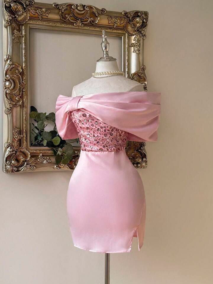 Sequin Patchwork Bow Design Dress