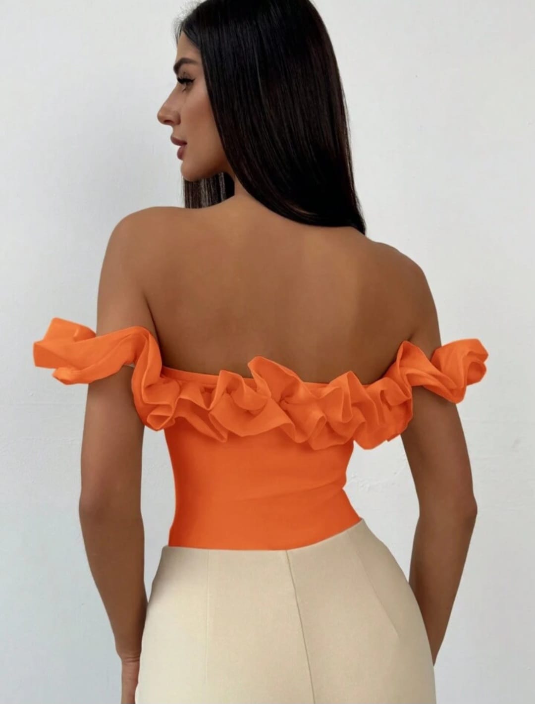 Off Shoulder Frilled Border Bodysuit