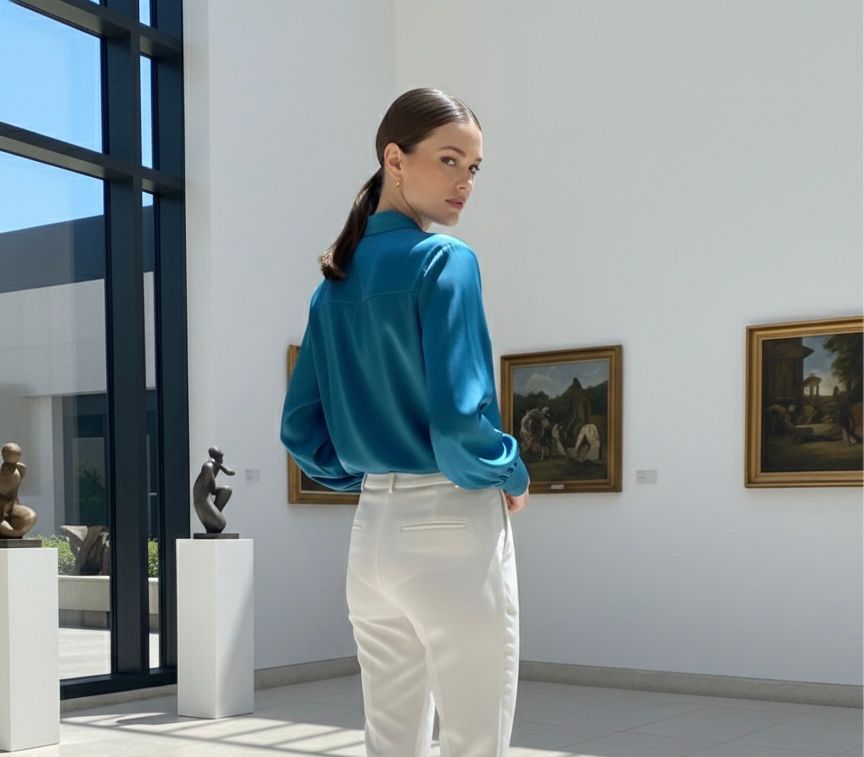 Satin Turquoise Blue Shirt