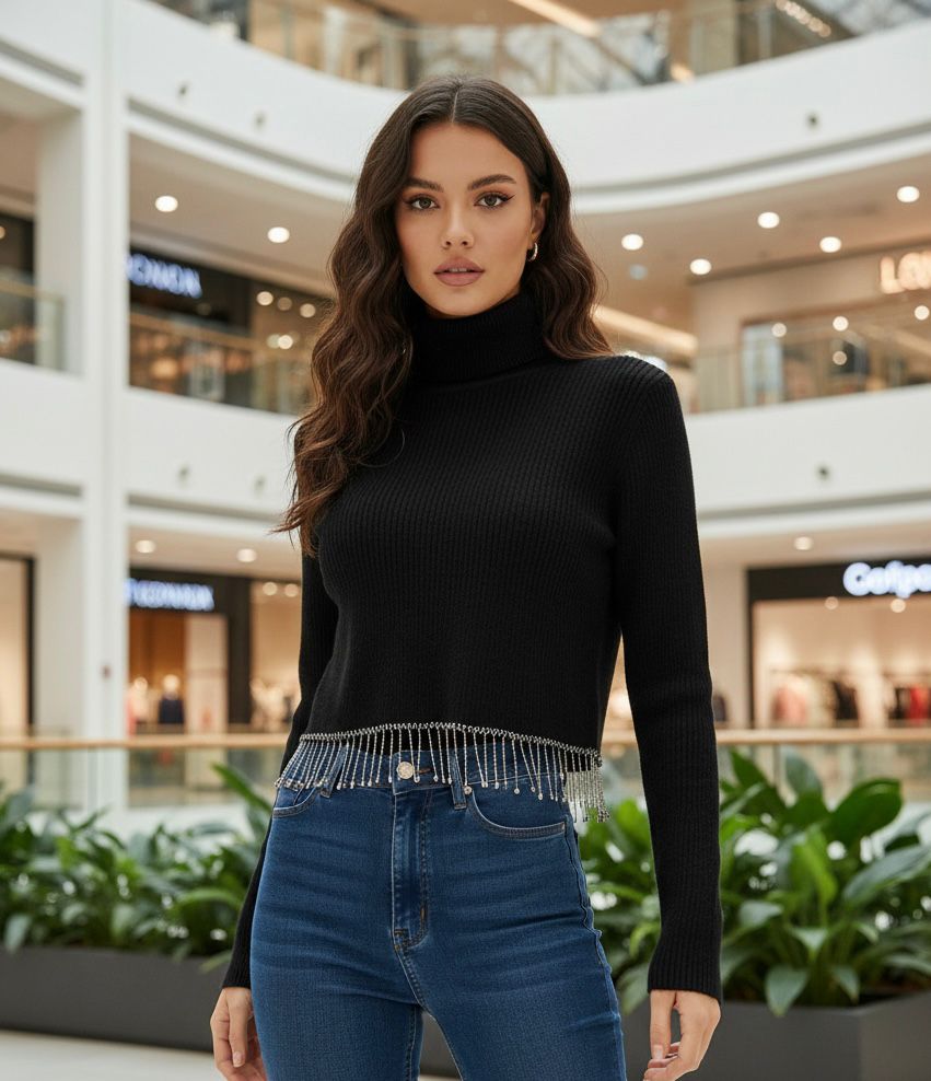 Black Winter Ruched Tinsels Top