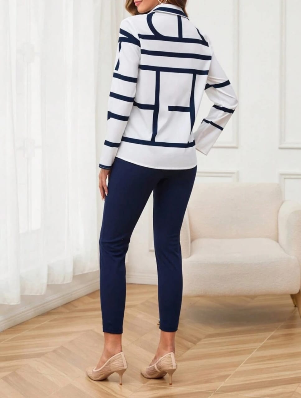 Geometric Pattern Shirt & Knit Pants Set