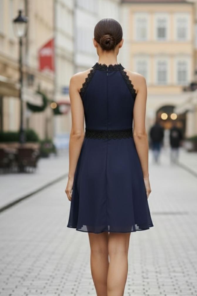 Navy Blue Black Laced Frock