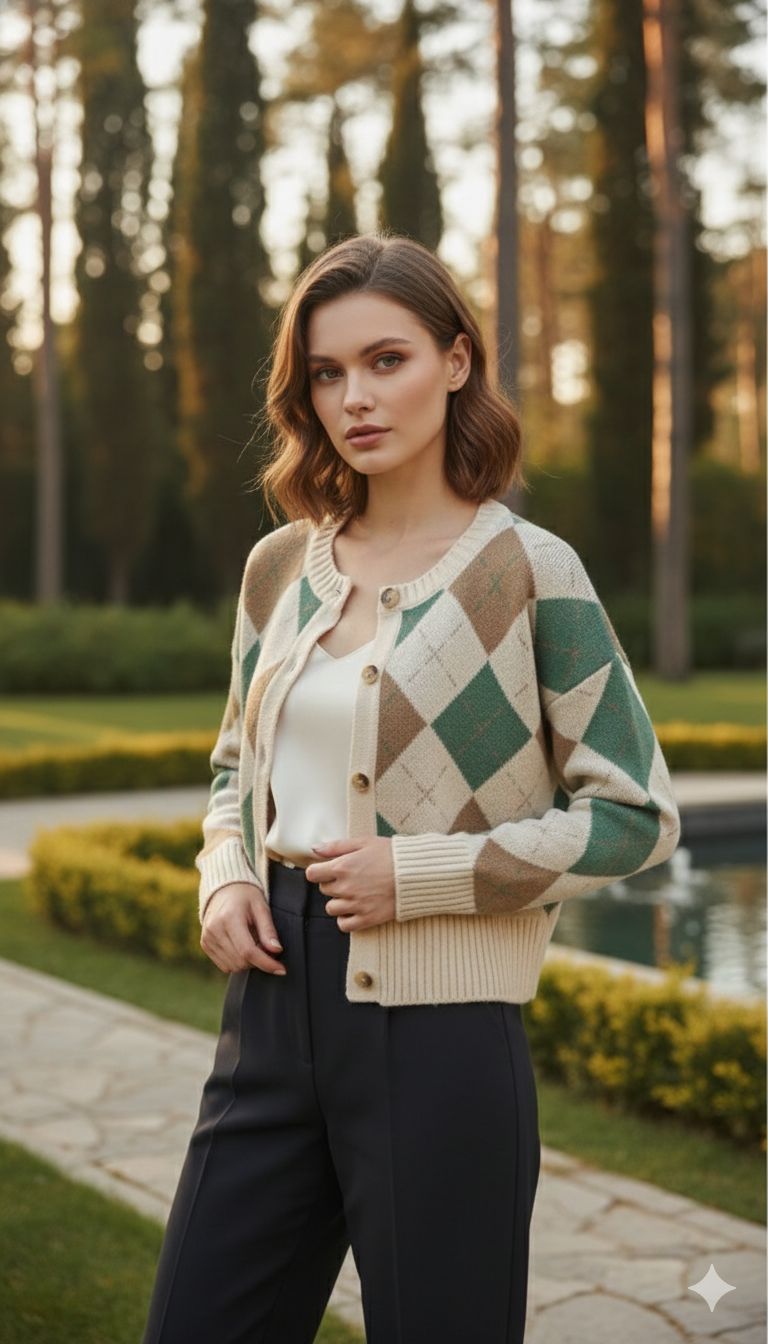 Beige Checked Sweater