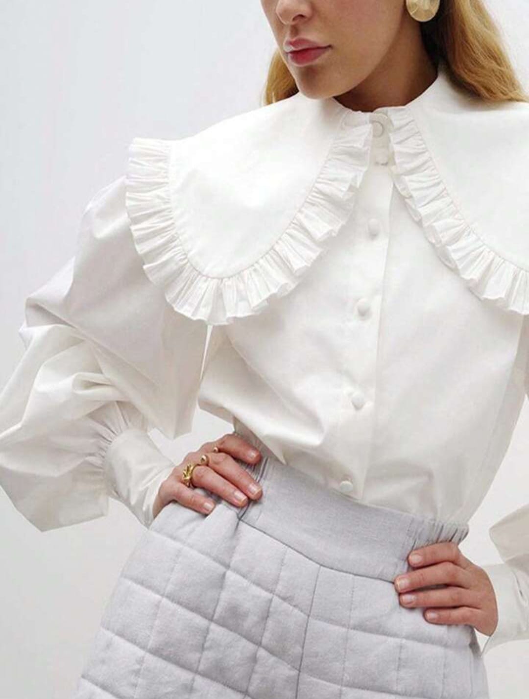 Exaggerated Puff Sleeve Dolly Collar Shirt