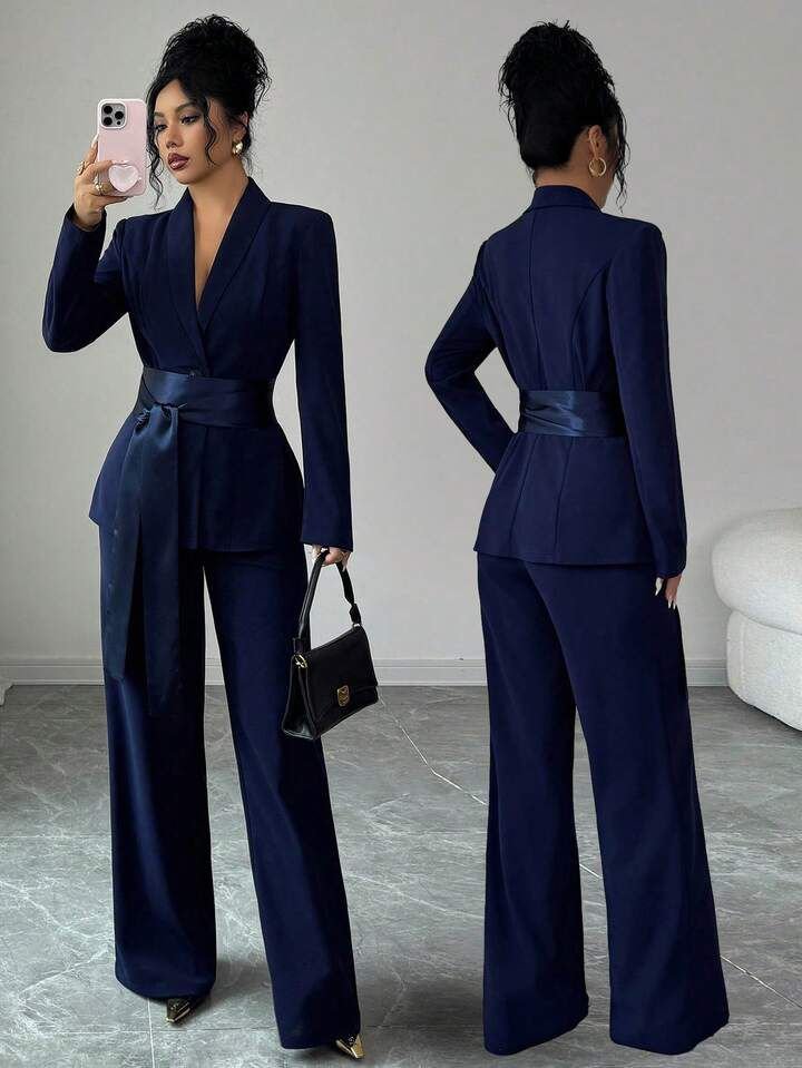 Blazer Jacket And Straight Leg Pants Set