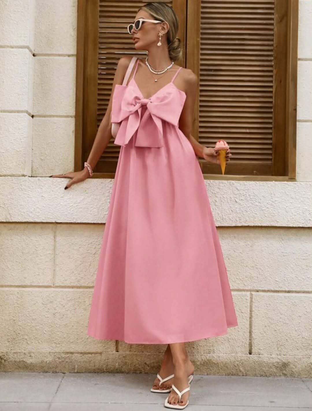 Bow Decor Mid Length Dress