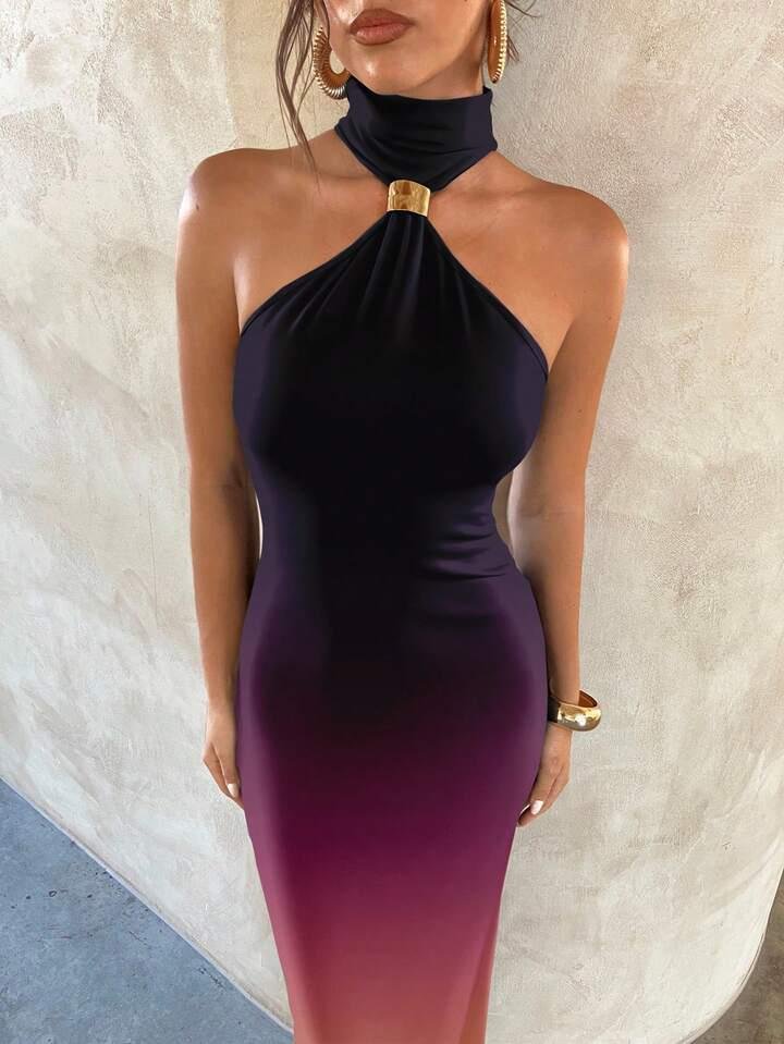 Coloured Halter Neck Bodycon Dress
