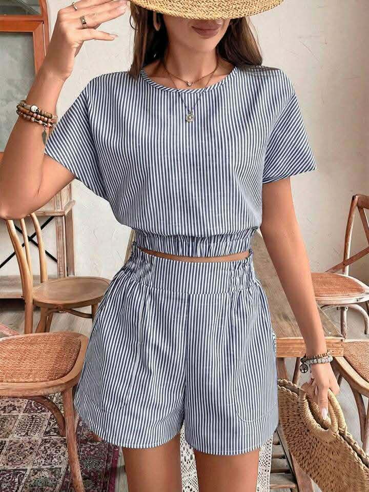 Striped Top & Shorts Co-Ord Set