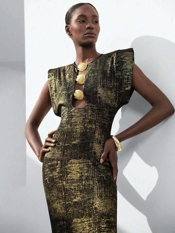 Gold Bodycon Shell Dress