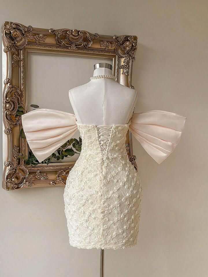 Cream Satin Lace- Patterned Dress