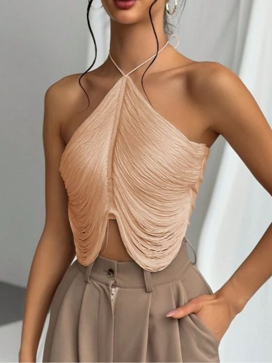 Tassel Pink Halter Neck Top