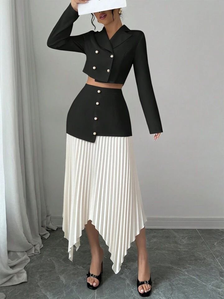 Black White Pleated Skirt