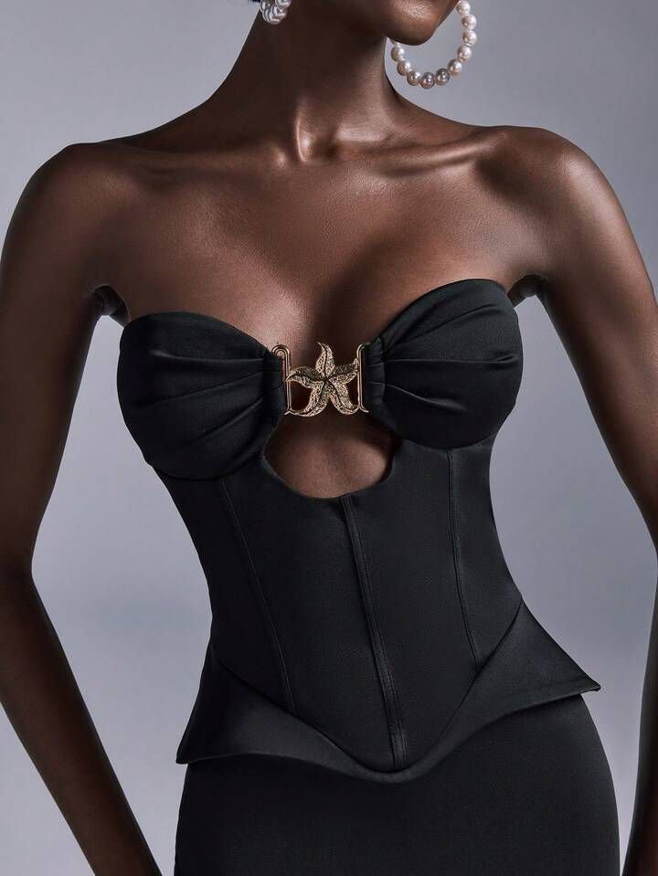 Black Gold Starfish Corset Peplum Dress