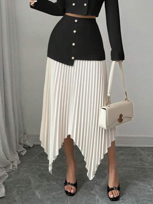 Black White Pleated Skirt