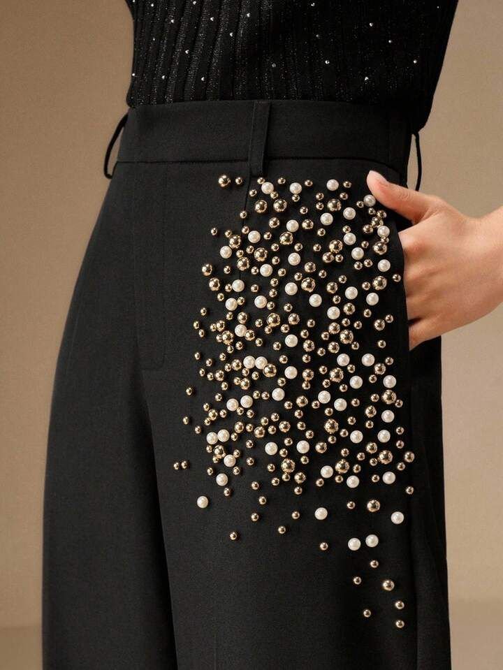 Black Pearl Embossed Trousers