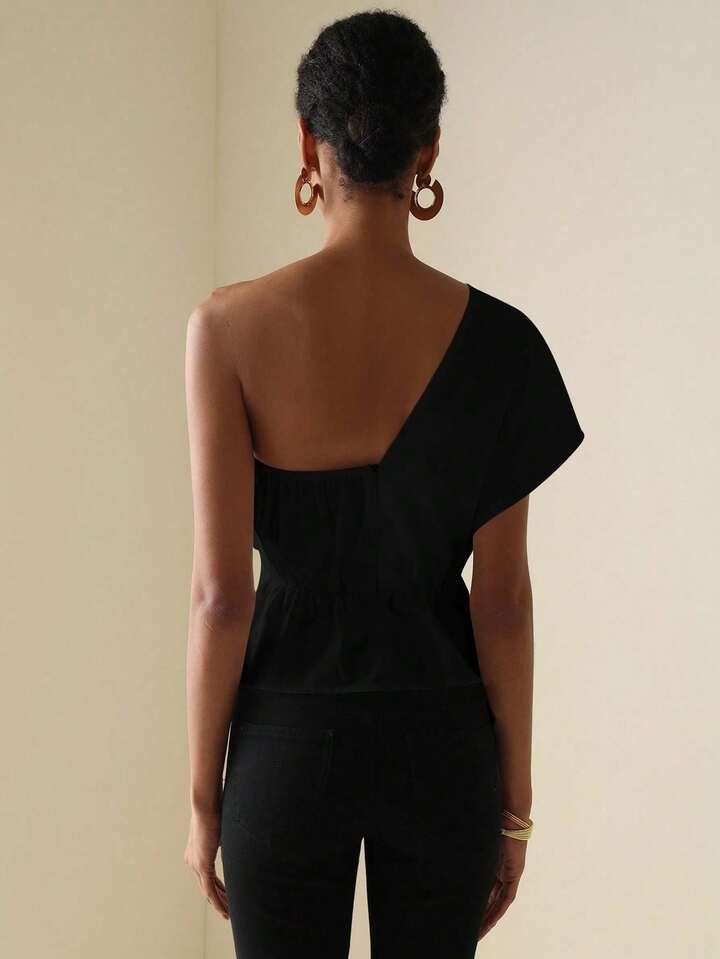 Black Bow One Shoulder Top