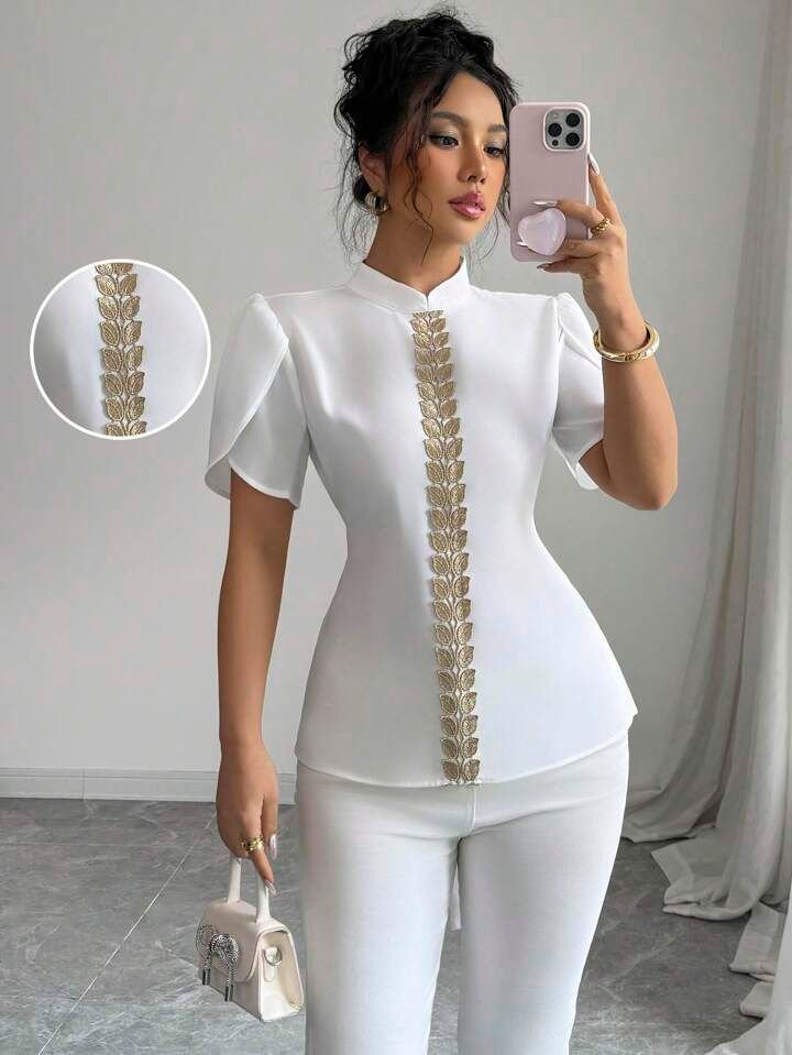 White Gold Lace Patchwork Shirt