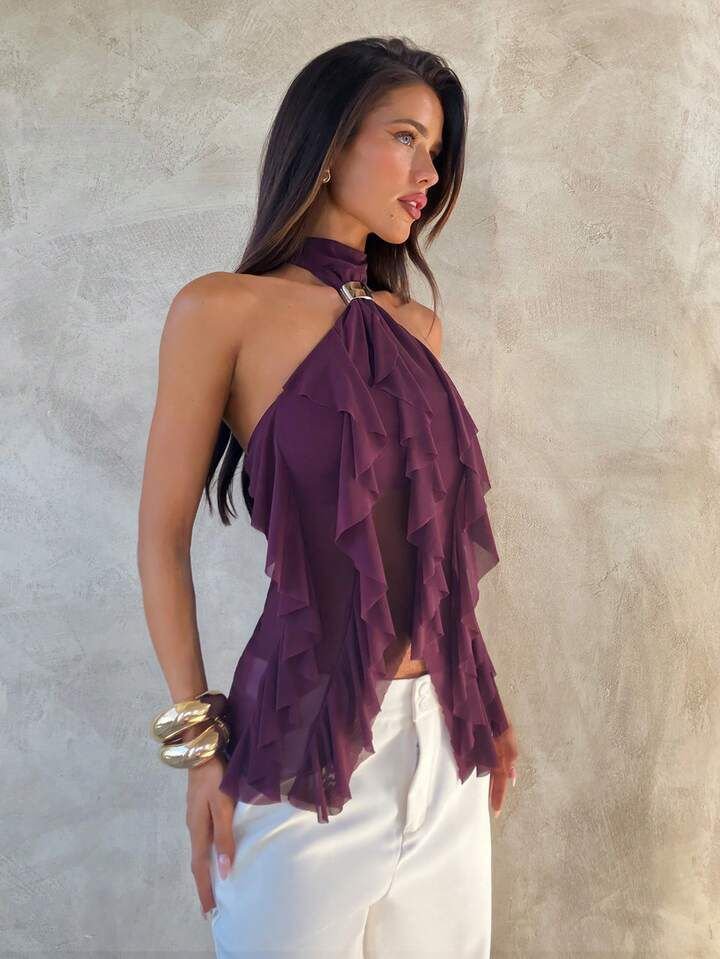 Multi Layer Ruffle Trim Top