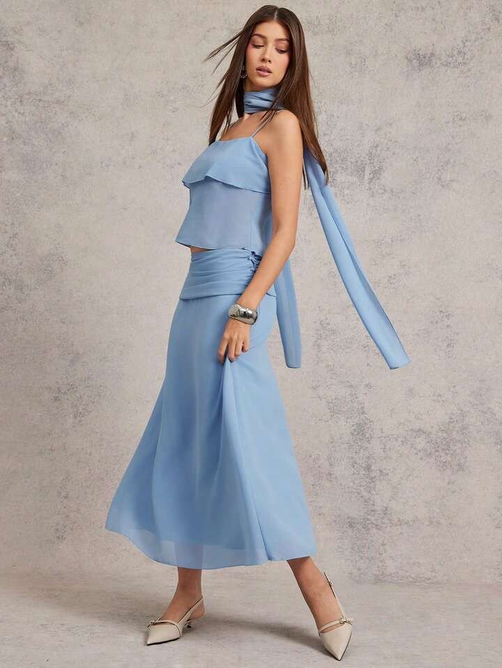 Double Layer Cami Top And Skirt Set
