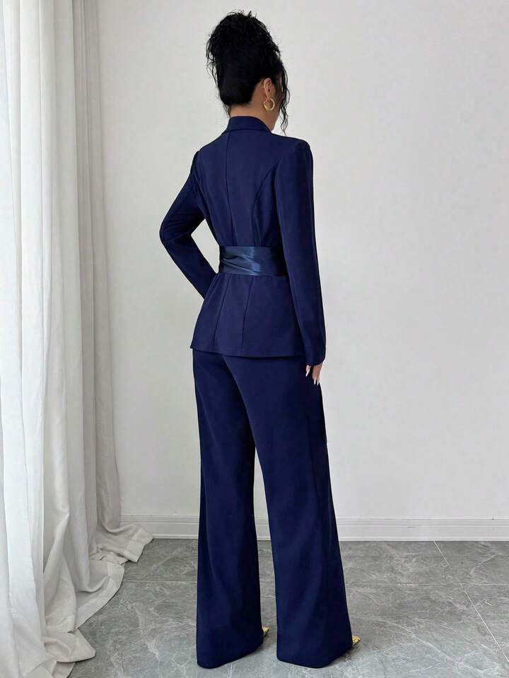 Blazer Jacket And Straight Leg Pants Set