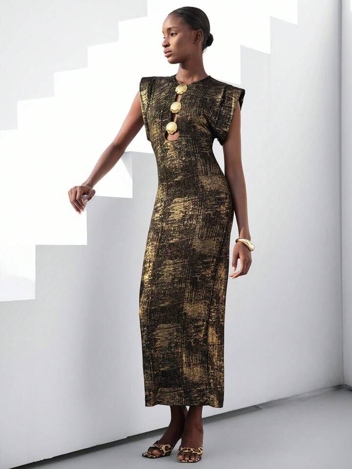Gold Bodycon Shell Dress