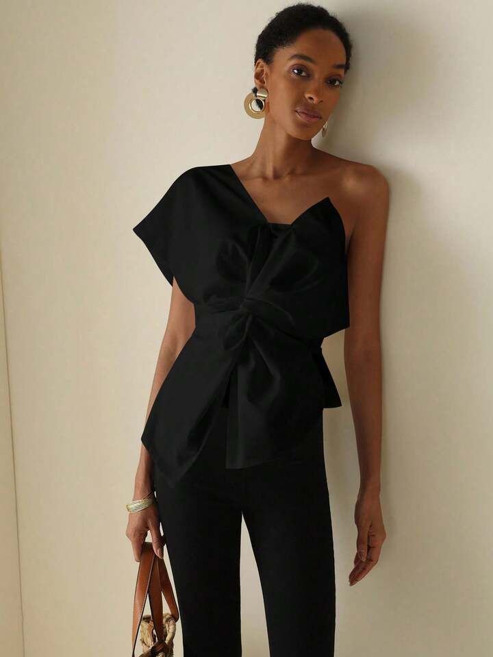 Black Bow One Shoulder Top
