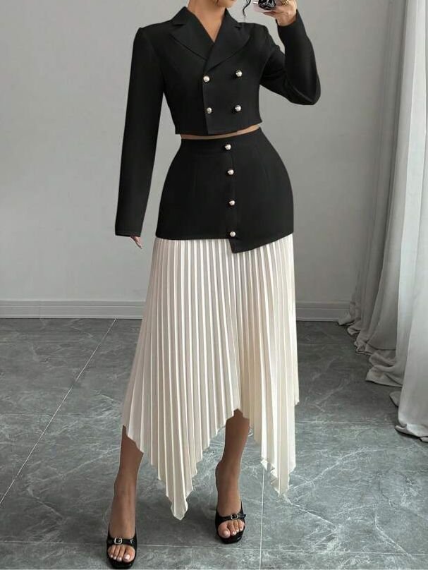 Black White Pleated Skirt