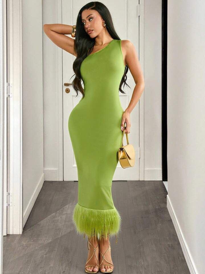 Green Bodycon Fur Dress