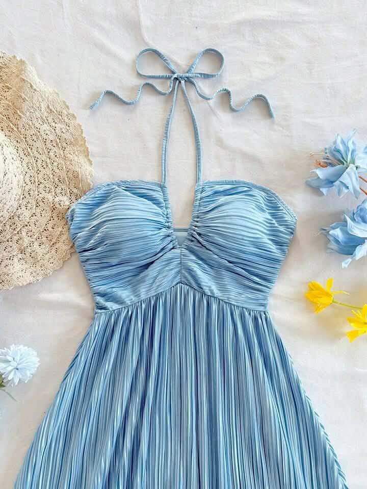 Blue Wrinkled Frock Dress