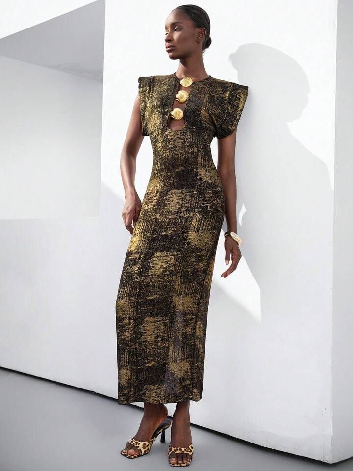 Gold Bodycon Shell Dress
