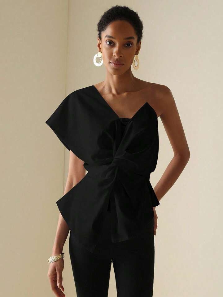 Black Bow One Shoulder Top