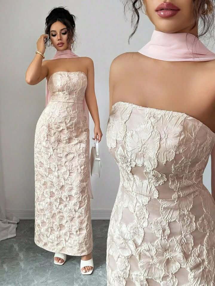 Jacquard Pink Organza Scarf Dress