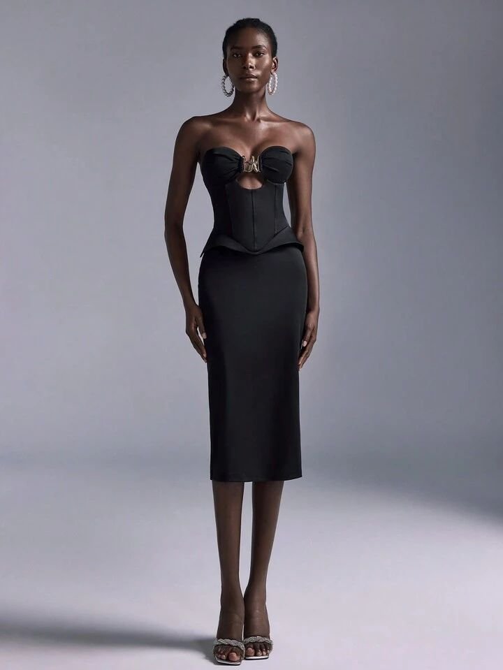 Black Gold Starfish Corset Peplum Dress