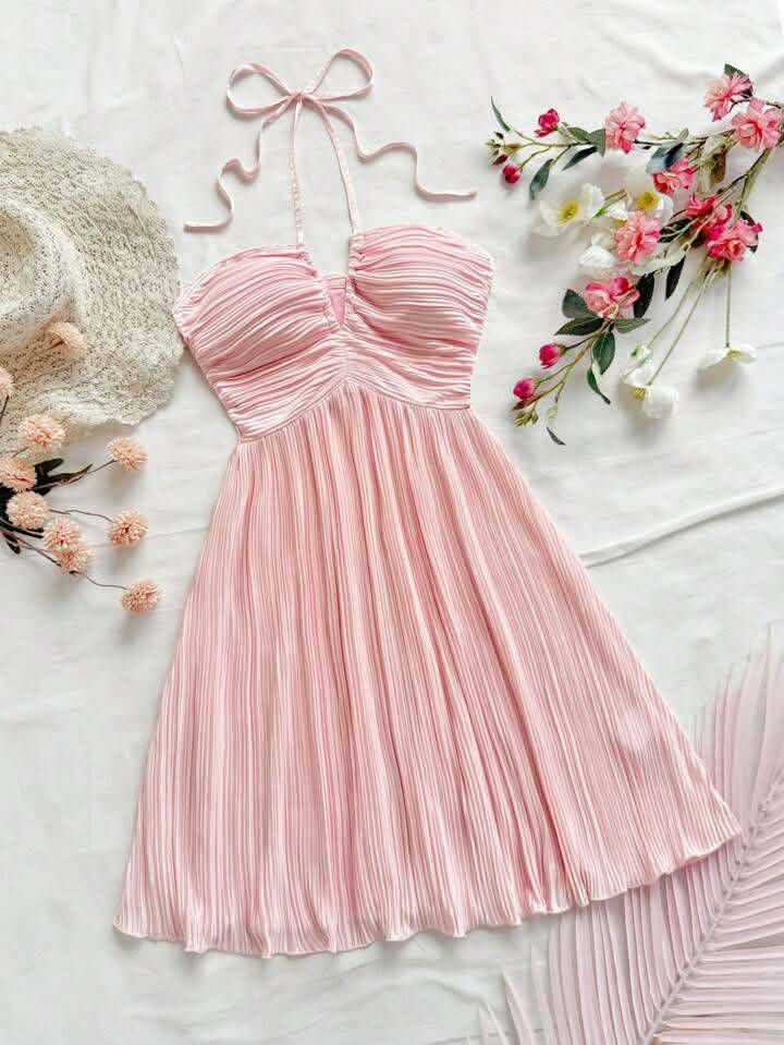 Pink Wrinkled Frock Dress