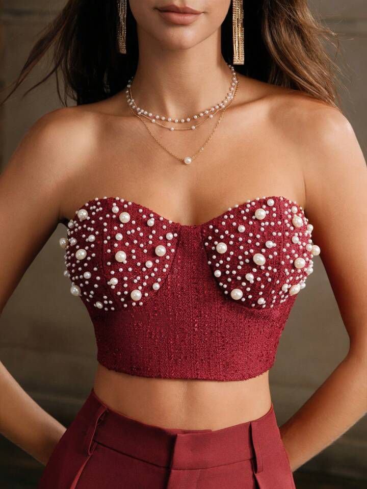 Faux Pearl Decor Buister Top
