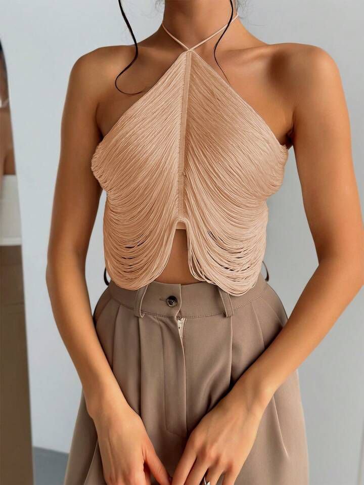 Tassel Pink Halter Neck Top