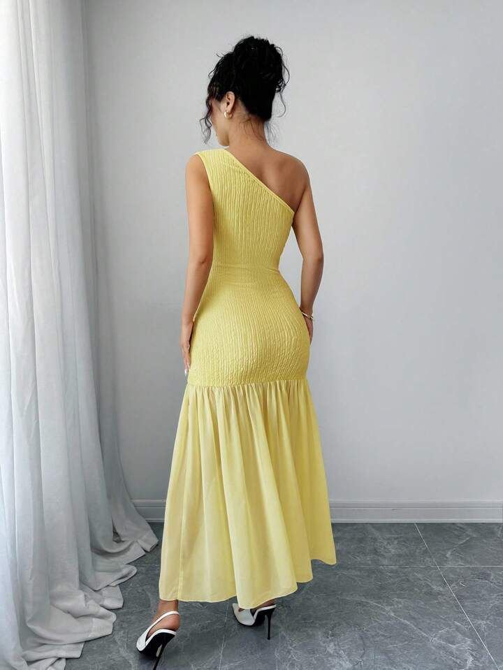 Yellow Floral One Shoulder Dress