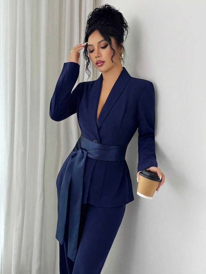 Blazer Jacket And Straight Leg Pants Set